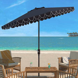 Safavieh ELEGANT Round 11-Foot Patio Umbrella with Petal Valance for Stylish Outdoor Living and Protection Navy / White PAT8106A
