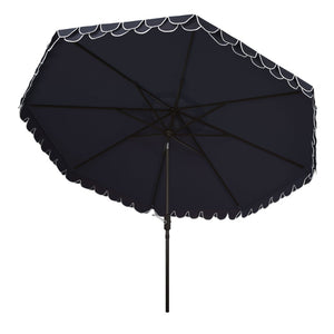 Safavieh ELEGANT Round 11-Foot Patio Umbrella with Petal Valance for Stylish Outdoor Living and Protection Navy / White PAT8106A