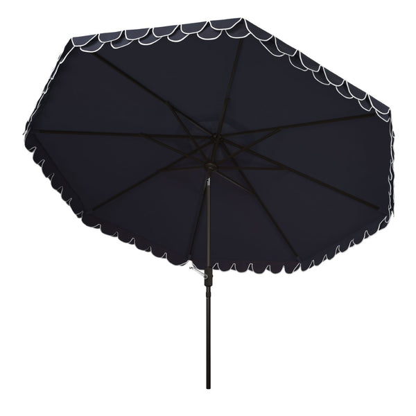 Safavieh ELEGANT Round 11-Foot Patio Umbrella with Petal Valance for Stylish Outdoor Living and Protection Navy / White PAT8106A