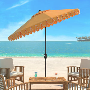 Safavieh ELEGANT Round 11-Foot Patio Umbrella with Petal Valance for Stylish Outdoor Living and Protection Yellow PAT8106B