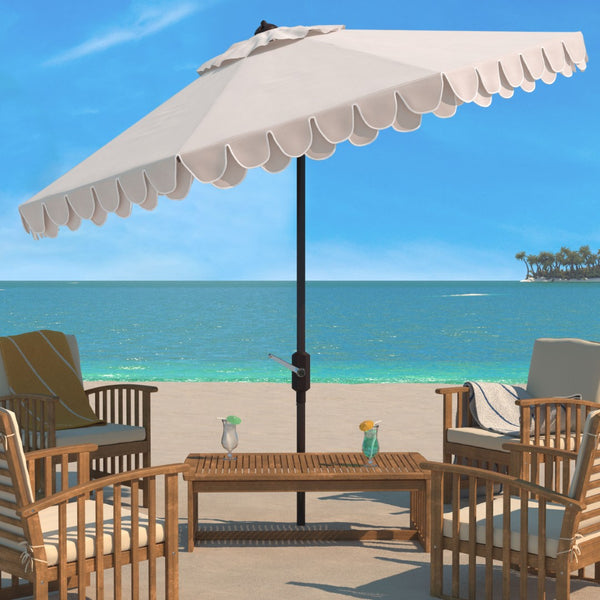 Safavieh ELEGANT Round 11-Foot Patio Umbrella with Petal Valance for Stylish Outdoor Living and Protection Beige / White PAT8106C