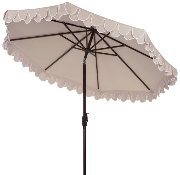 Safavieh ELEGANT Round 11-Foot Patio Umbrella with Petal Valance for Stylish Outdoor Living and Protection Beige / White PAT8106C