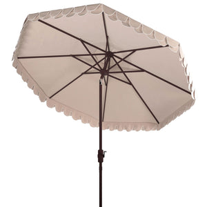 Safavieh ELEGANT Round 11-Foot Patio Umbrella with Petal Valance for Stylish Outdoor Living and Protection Beige / White PAT8106C