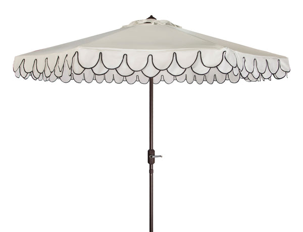 Safavieh ELEGANT Round 11-Foot Patio Umbrella with Petal Valance for Stylish Outdoor Living and Protection Ivory / Black PAT8106E