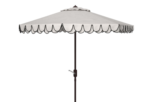 Safavieh ELEGANT Round 11-Foot Patio Umbrella with Petal Valance for Stylish Outdoor Living and Protection Ivory / Black PAT8106E