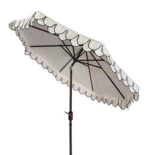Safavieh ELEGANT Round 11-Foot Patio Umbrella with Petal Valance for Stylish Outdoor Living and Protection Ivory / Black PAT8106E