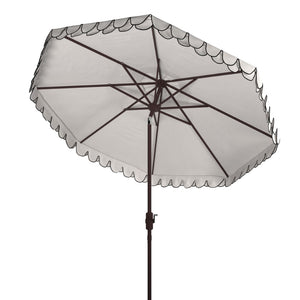 Safavieh ELEGANT Round 11-Foot Patio Umbrella with Petal Valance for Stylish Outdoor Living and Protection Ivory / Black PAT8106E