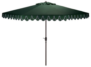 Safavieh Elegant 11 Ft Round Outdoor Umbrella with Scalloped Valance Aluminum Frame UV Resistant Green PAT8106H