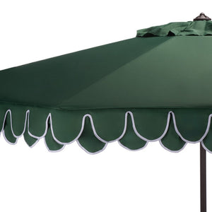 Safavieh Elegant 11 Ft Round Outdoor Umbrella with Scalloped Valance Aluminum Frame UV Resistant Green PAT8106H