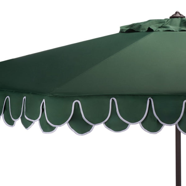 Safavieh Elegant 11 Ft Round Outdoor Umbrella with Scalloped Valance Aluminum Frame UV Resistant Green PAT8106H