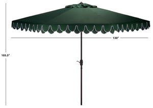 Safavieh Elegant 11 Ft Round Outdoor Umbrella with Scalloped Valance Aluminum Frame UV Resistant Green PAT8106H