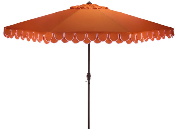Safavieh Elegant 11 Ft Round Outdoor Umbrella with Scalloped Valance Aluminum Frame UV Resistant Orange PAT8106O