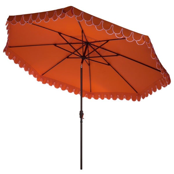 Safavieh Elegant 11 Ft Round Outdoor Umbrella with Scalloped Valance Aluminum Frame UV Resistant Orange PAT8106O