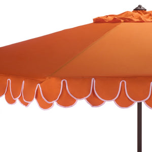 Safavieh Elegant 11 Ft Round Outdoor Umbrella with Scalloped Valance Aluminum Frame UV Resistant Orange PAT8106O