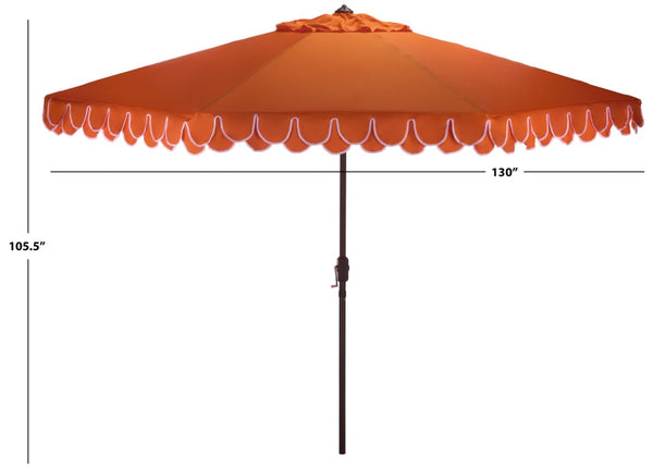 Safavieh Elegant 11 Ft Round Outdoor Umbrella with Scalloped Valance Aluminum Frame UV Resistant Orange PAT8106O