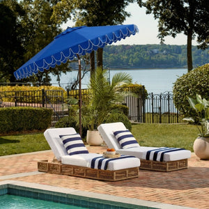 Safavieh Elegant 11 Foot Round Outdoor Patio Umbrella Resort Style Polyester Canopy with White Trim PAT8106P