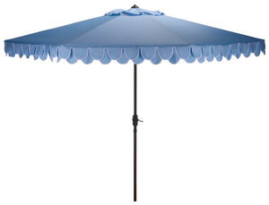 Safavieh Elegant 11 Ft Round Outdoor Umbrella with Scalloped Valance Aluminum Frame UV Resistant Blue PAT8106U