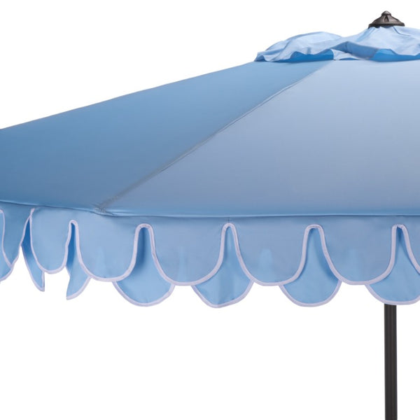 Safavieh Elegant 11 Ft Round Outdoor Umbrella with Scalloped Valance Aluminum Frame UV Resistant Blue PAT8106U