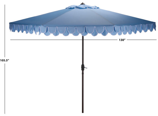 Safavieh Elegant 11 Ft Round Outdoor Umbrella with Scalloped Valance Aluminum Frame UV Resistant Blue PAT8106U
