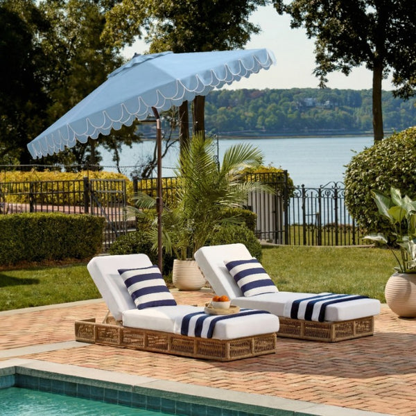 Safavieh Elegant 11 Ft Round Outdoor Umbrella with Scalloped Valance Aluminum Frame UV Resistant Blue PAT8106U
