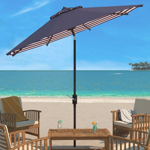 Safavieh ATHENS 11FT Round Crank Umbrella - Elegant Mediterranean Design for Patios and Poolside Retreats Navy / White PAT8107A