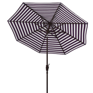 Safavieh ATHENS 11FT Round Crank Umbrella - Elegant Mediterranean Design for Patios and Poolside Retreats Navy / White PAT8107A
