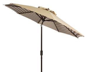Safavieh ATHENS 11FT Round Crank Umbrella - Elegant Mediterranean Design for Patios and Poolside Retreats Beige / White PAT8107B