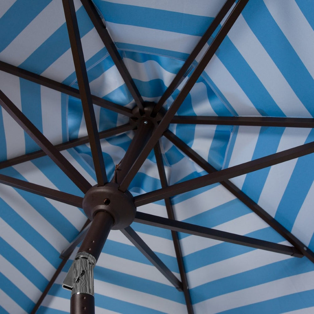 Safavieh ATHENS 11FT Round Crank Umbrella - Elegant Mediterranean Design for Patios and Poolside Retreats Baby Blue / White PAT8107C