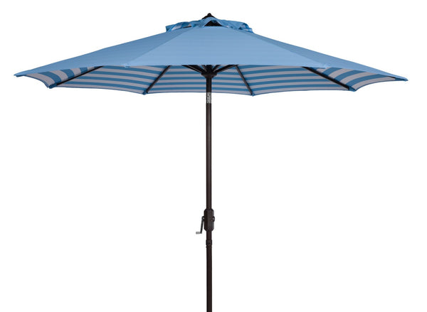 Safavieh ATHENS 11FT Round Crank Umbrella - Elegant Mediterranean Design for Patios and Poolside Retreats Baby Blue / White PAT8107C