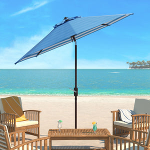 Safavieh ATHENS 11FT Round Crank Umbrella - Elegant Mediterranean Design for Patios and Poolside Retreats Baby Blue / White PAT8107C