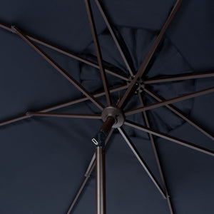 Safavieh MILAN Fringe 11FT Round Crank Umbrella - Stylish Shade for Outdoor Entertaining & Poolside Lounging Navy / White PAT8108A