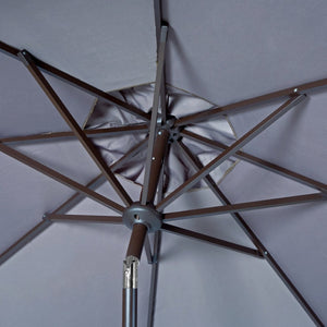 Safavieh MILAN Fringe 11FT Round Crank Umbrella - Stylish Shade for Outdoor Entertaining & Poolside Lounging Grey PAT8108B