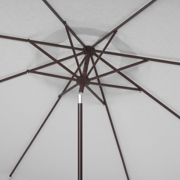 Safavieh MILAN Fringe 11FT Round Crank Umbrella - Stylish Shade for Outdoor Entertaining & Poolside Lounging Ivory PAT8108C