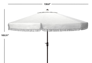 Safavieh MILAN Fringe 11FT Round Crank Umbrella - Stylish Shade for Outdoor Entertaining & Poolside Lounging Ivory PAT8108C