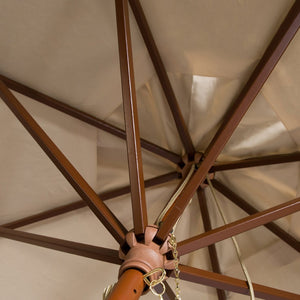 Safavieh CANNES 11ft Wooden Pulley Market Umbrella - Timeless Shade Solution for Patios and Gardens Beige PAT8109A