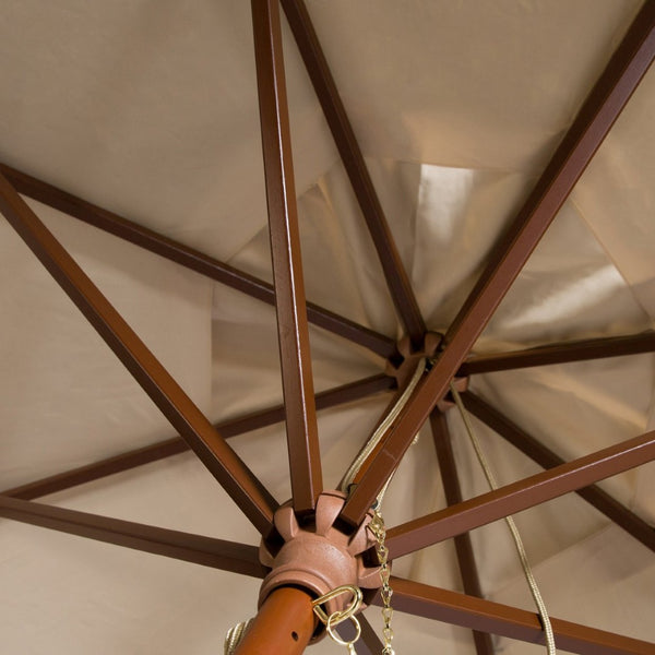 Safavieh CANNES 11ft Wooden Pulley Market Umbrella - Timeless Shade Solution for Patios and Gardens Beige PAT8109A