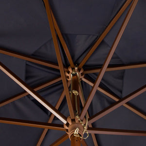 Safavieh CANNES 11ft Wooden Pulley Market Umbrella - Timeless Shade Solution for Patios and Gardens Navy PAT8109C