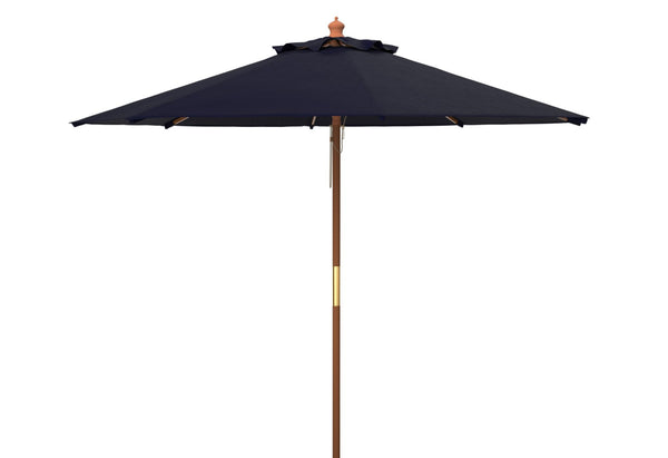Safavieh CANNES 11ft Wooden Pulley Market Umbrella - Timeless Shade Solution for Patios and Gardens Navy PAT8109C