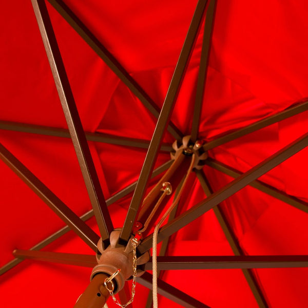 Safavieh CANNES 11ft Wooden Pulley Market Umbrella - Timeless Shade Solution for Patios and Gardens Red PAT8109D