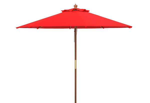 Safavieh CANNES 11ft Wooden Pulley Market Umbrella - Timeless Shade Solution for Patios and Gardens Red PAT8109D