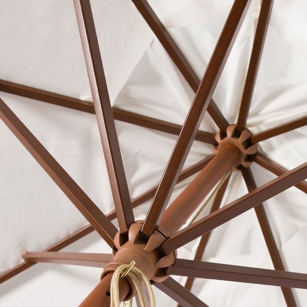 Safavieh CANNES 11ft Wooden Pulley Market Umbrella - Timeless Shade Solution for Patios and Gardens Ivory PAT8109E