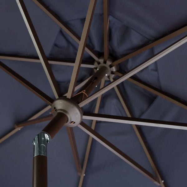 Safavieh VENICE 11FT Round Crank Patio Umbrella - Elegant Shade Solution for Outdoor Spaces & Lounges Navy / White PAT8110A