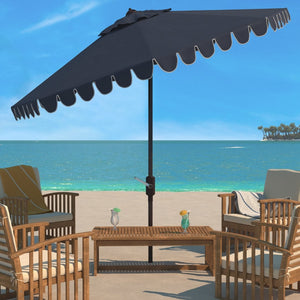 Safavieh VENICE 11FT Round Crank Patio Umbrella - Elegant Shade Solution for Outdoor Spaces & Lounges Navy / White PAT8110A