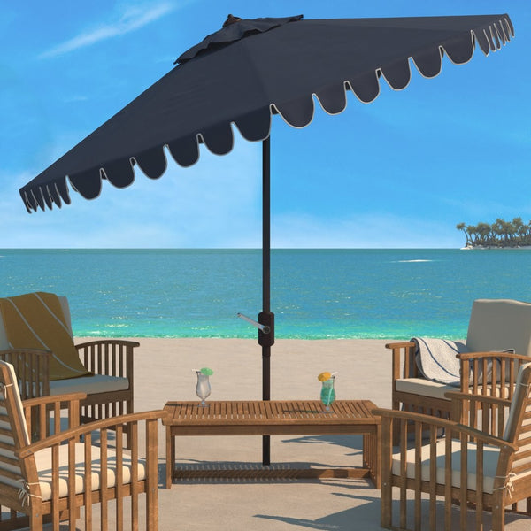 Safavieh VENICE 11FT Round Crank Patio Umbrella - Elegant Shade Solution for Outdoor Spaces & Lounges Navy / White PAT8110A