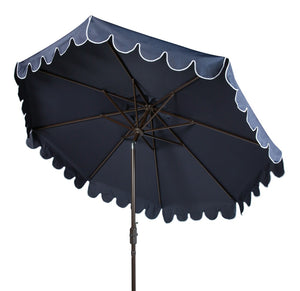 Safavieh VENICE 11FT Round Crank Patio Umbrella - Elegant Shade Solution for Outdoor Spaces & Lounges Navy / White PAT8110A