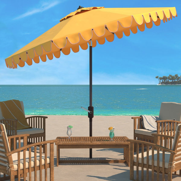 Safavieh VENICE 11FT Round Crank Patio Umbrella - Elegant Shade Solution for Outdoor Spaces & Lounges Yellow PAT8110D