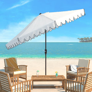 Safavieh VENICE 11FT Round Crank Patio Umbrella - Elegant Shade Solution for Outdoor Spaces & Lounges Ivory / Black PAT8110E