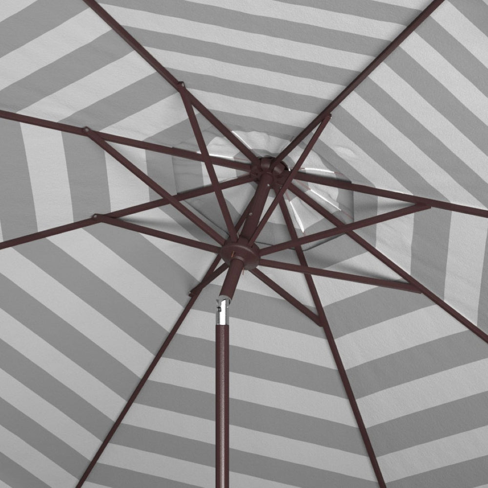 Safavieh VIENNA 11ft Auto Tilt Umbrella - Chic Scallop-Stripe Design for Elegant Outdoor Shade Solutions Grey / White PAT8111B