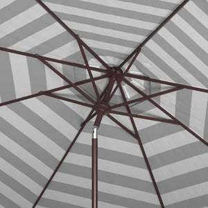 Safavieh VIENNA 11ft Auto Tilt Umbrella - Chic Scallop-Stripe Design for Elegant Outdoor Shade Solutions Grey / White PAT8111B
