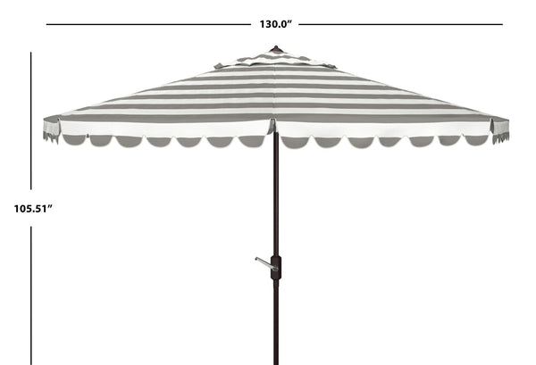 Safavieh VIENNA 11ft Auto Tilt Umbrella - Chic Scallop-Stripe Design for Elegant Outdoor Shade Solutions Grey / White PAT8111B